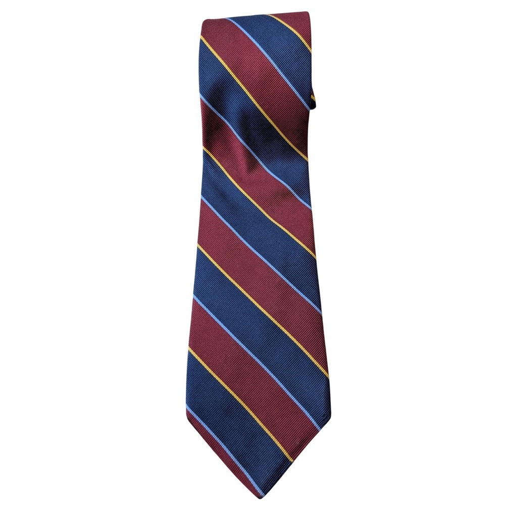 Brooks Brothers Silk Striped Tie Burgundy Navy Yellow Mens Repp Necktie VTG